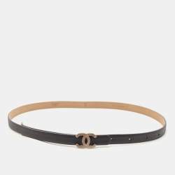 Pre Owned Chanel Black Leather CC Logo Reversible Slim Belt 85CM