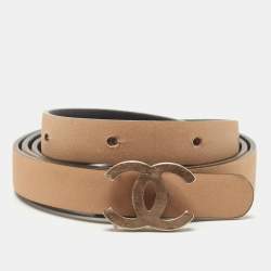 Pre Owned Chanel Black Leather CC Logo Reversible Slim Belt 85CM