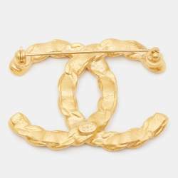 Chanel CC Crystal Gold Tone Brooch
