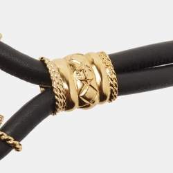 Pre Owned Chanel Black/Gold Leather CC Crystals Embellished Double Strap Waist Belt