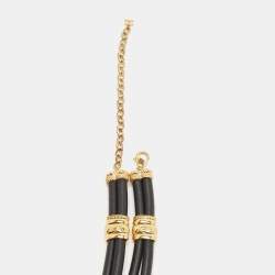 Pre Owned Chanel Black/Gold Leather CC Crystals Embellished Double Strap Waist Belt