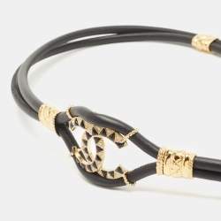 Pre Owned Chanel Black/Gold Leather CC Crystals Embellished Double Strap Waist Belt