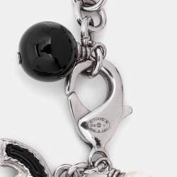 Chanel CC Enamel Faux Pearl Beads Silver Tone Bracelet