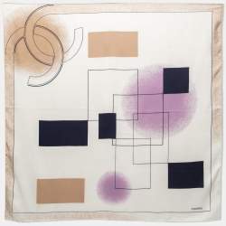 Chanel White Geometric Print Silk Scarf