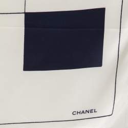 Chanel White Geometric Print Silk Scarf