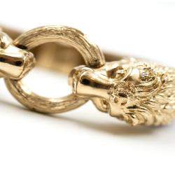 Pre Owned Chanel Burgundy Leo Lion Enamel Gold Metal Cuff Bracelet 16