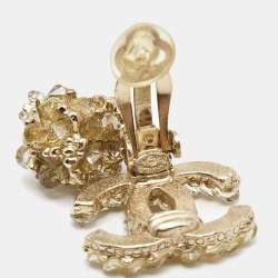 Chanel CC Crystals Gold Tone Clip on Earrings