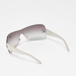 مملوكة مسبقًا Chanel Black/Silver Quilted Leather Temple 4157-Q Shield Sunglasses