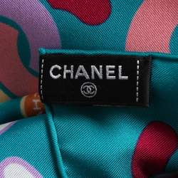 Pre Owned Chanel Green CC Chain Link Print Silk Square Scarf