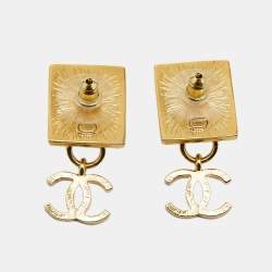 Chanel CC Lion Head Gold Tone Drop Earrings