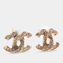 Chanel CC Crystals Gold Tone Earrings