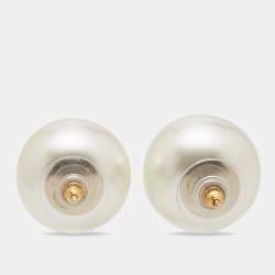 Pre Owned Chanel CC Faux Pearl Gold Tone Stud Earrings