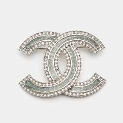 Pre Owned Chanel CC Enamel Crystals Silver Tone Brooch