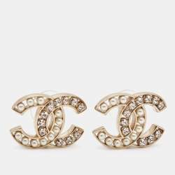 Chanel CC Crystals Faux Pearl Earrings