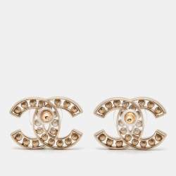 Chanel CC Crystals Faux Pearl Earrings