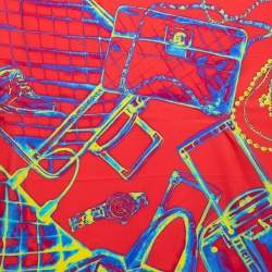 Pre Owned Chanel Red Logo X-Ray Printed Silk Square Scarf