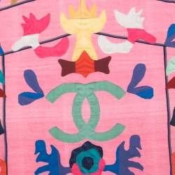 Chanel Pink Watercolor Logo Printed Silk Square Scarf