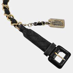 Chanel Vintage Black Leather Gold Chain Belt 