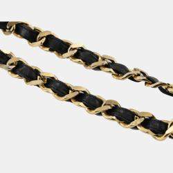 Chanel Vintage Black Leather Gold Chain Belt 
