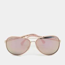 Silver & light pink Pilot Signature Chanel Sunglasses with Pink Mirror  Lenses