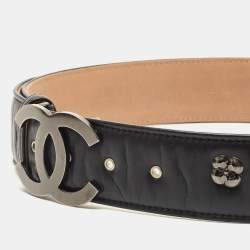 Chanel Black Leather CC Charm Waist Belt 65CM