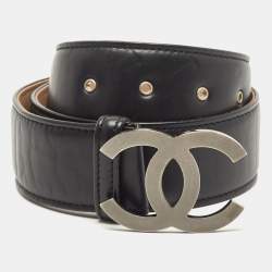 Chanel Black Leather CC Charm Waist Belt 65CM