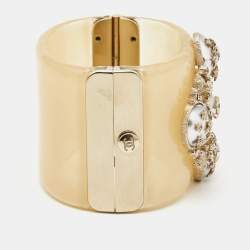 Chanel CC Faux Pearl Crystals Resin Gold Tone Cuff Bracelet