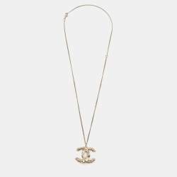 Pre Owned Chanel CC Crystals Gold Tone Metal Pendant Necklace