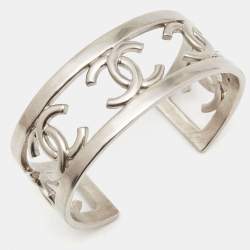 Chanel CC Silver Tone Open Cuff Bracelet