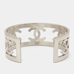 Chanel CC Silver Tone Open Cuff Bracelet