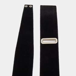 Pre Owned Chanel Black Velvet and Leather Crystals Round Buckle Waist Belt 90CM