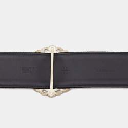 Pre Owned Chanel Black Velvet and Leather Crystals Round Buckle Waist Belt 90CM