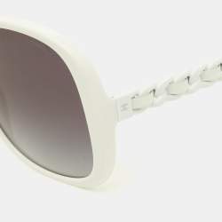 Chanel White/Grey 5270-Q Leather Trim Square Sunglasses