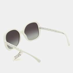Chanel White/Grey 5270-Q Leather Trim Square Sunglasses