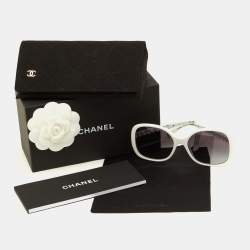 Chanel White/Grey 5270-Q Leather Trim Square Sunglasses