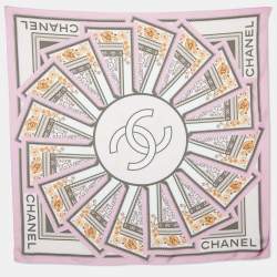 Pre Owned Chanel Pink Printed Silk Square Scarf