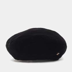 Chanel Black Velvet Beret Hat M