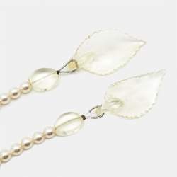 Pre Owned Chanel CC Camelia Plastic Faux Pearl Silver Tone Necklace