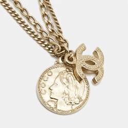 Chanel CC Coco Gold Tone Metal Chain Necklace