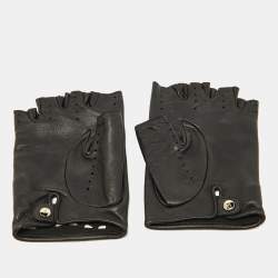 Pre Owned Chanel CC Laser Cut Detail Fingerless Gloves 7.5
