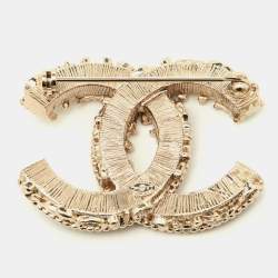 Pre Owned Chanel Black Enamel Gold Tone CC Baroque Pin Brooch