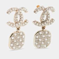 Chanel CC Crystal Faux Pearl Gold Tone Earrings