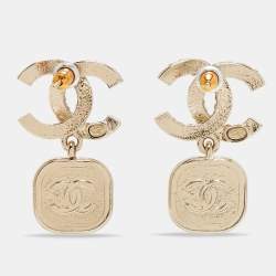 Chanel CC Crystal Faux Pearl Gold Tone Earrings