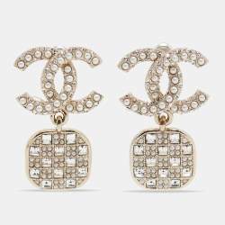 Chanel CC Crystal Faux Pearl Gold Tone Earrings
