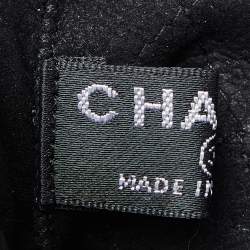 Pre Owned Chanel Black Quilted Leather Logo Embellished Fingerless Gloves Size 7
