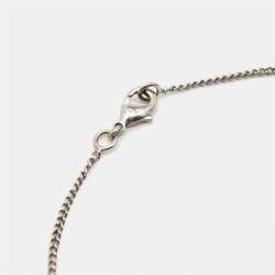 Pre Owned Chanel CC Crystals Faux Pearl Silver Tone Necklace