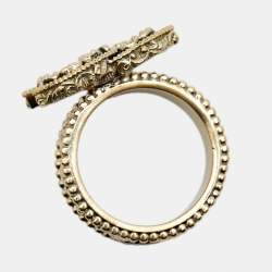 Pre Owned Chanel CC Black Enamel Gold Tone Cocktail Ring Size 52