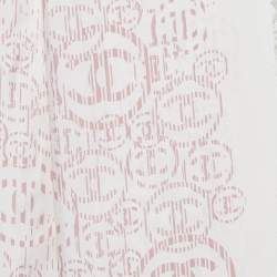 Pre Owned Chanel Off White Logo Printed Silk Fringed Scarf