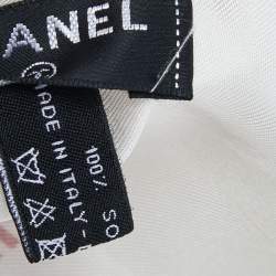 Pre Owned Chanel Off White Logo Printed Silk Fringed Scarf