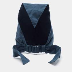 Pre Owned Chanel Navy Blue Cotton Tie Detail Head Band